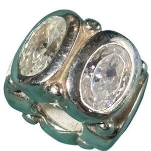 Chamilia Sterling Silver 925 Oval Cubic Zirconia Studded Barrel Slide Charm Bead